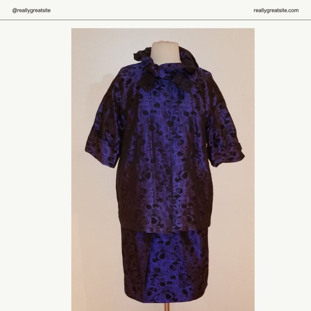 St. John Blue & Black Print Skirt Suit - Size 10/14